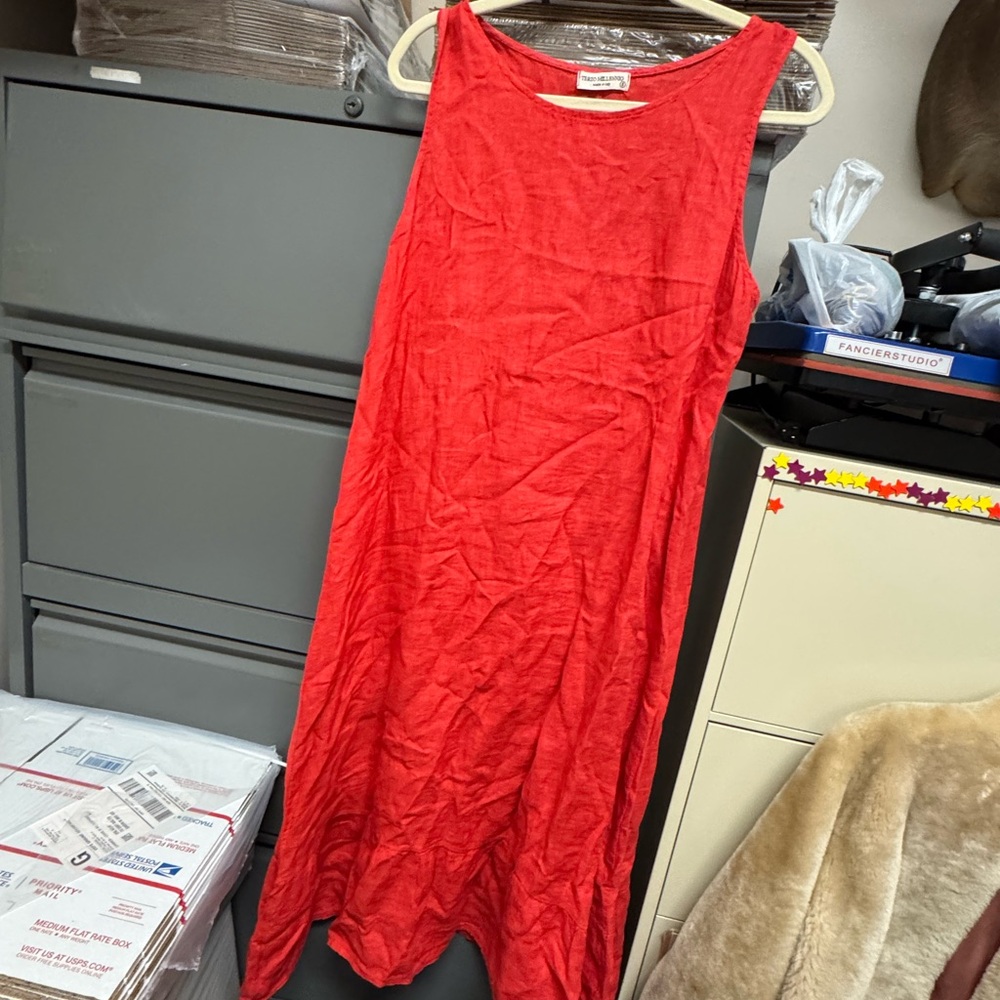Red Linen  Sleeveless Dress